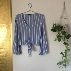 American Eagle stripped tie bell sleeve top